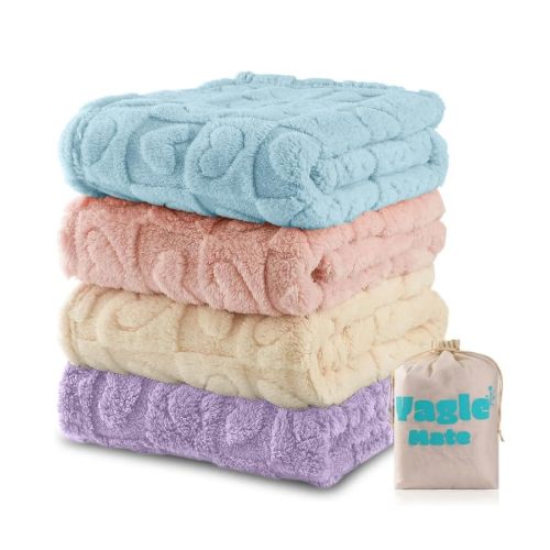 4 Pcs Baby Blankets,Fleece Heart Checkered Blanket, Cozy and Fluffy Crib Blankets for Girls, Toddler Receiving Blankets 30×40 Blue Pink Purple Off White