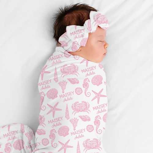 Coastal Design Personalized  Baby Blanket : Seashells/Marine Animal Blanket Boy or Girl