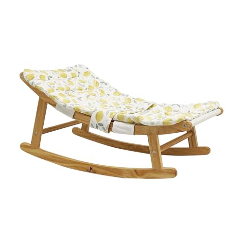 Damoch Family Wooden Baby Lounger & Toddler Recliner & Kids Rocking Chair | ASTM certified 100lb capacity Natural Pine anti-tip frame 100% cotton breathable cushion Ergonomic 15 tilt