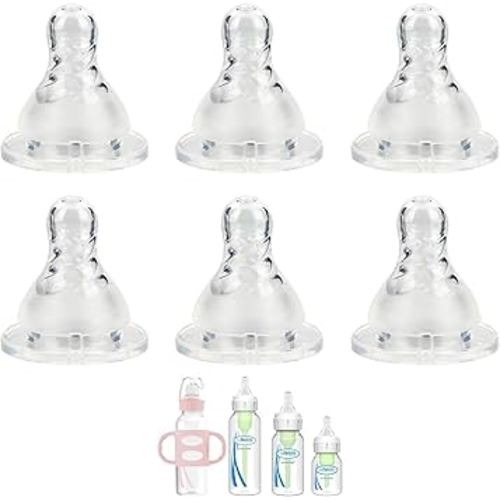 Silicone Nipple for Dr. Brown’s Natural Flow Level 1 Narrow Baby Bottle, Slow Flow, 0m+, 6 Count