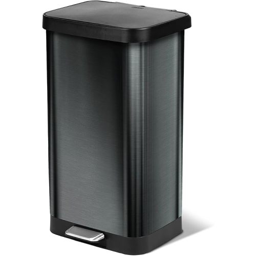 Glad 20 Gallon Stainless Steel Trash Can with Clorox Odor Protection | Large Metal Kitchen Garbage Bin with Soft Close Lid, Garbage Bag Rings, Step On Foot Pedal and Waste Bag Roll Holder, Pewter