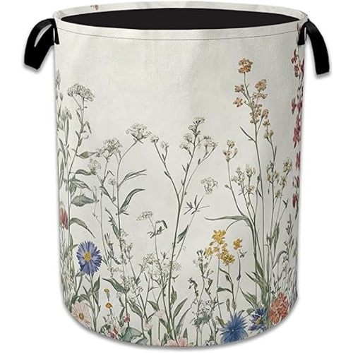 Vintage Floral Laundry Basket Collapsible Laundry Hamper with Handle, Oxford Clothes Toy Storage Bin for Bathroom Bedroom Room Decor, Gift Basket 16" X 20.8"