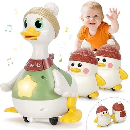 Hestiasko Dancing Duck Toy for Babies 6-36 Months, Musical Crawling & Tummy Time Toy Set with Magnetic, Learning Crawl Interactive Baby Toys for Toddlers 1-3 Birthday Easter Gifts for Boys Girls