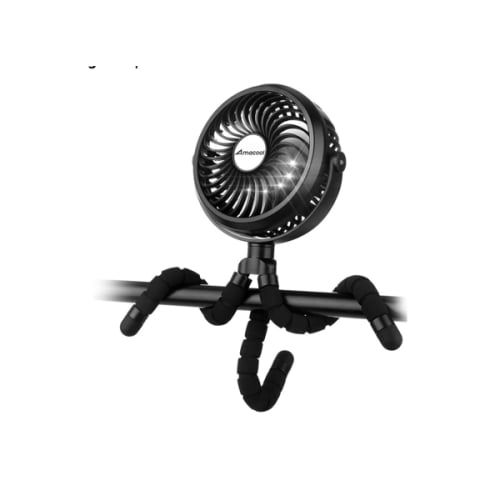 AMACOOL Battery Operated Stroller Fan, Newborn & Baby Travel Essentials, Registry Gifts, Flexible Tripod Clip On Fan with 3 Speeds and Rotatable for Car Seat Crib Bike Treadmill, Beach Essentials