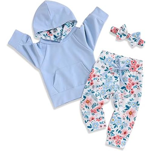 oklady Baby Girl Clothes,Hoodie Tops Floral Pant with Cute Headband Baby Girl Fall Outfits
