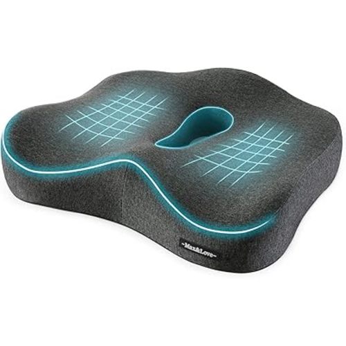 Memory Foam Seat Chair Cushion for Relieves Back Sciatica Pain Tailbone Pain Coccyx Degenerating Disc Orthopedic Osteoarthritis Prostate Cushion Low Back Pain Cushion Hip Shaping (Dark Gray)