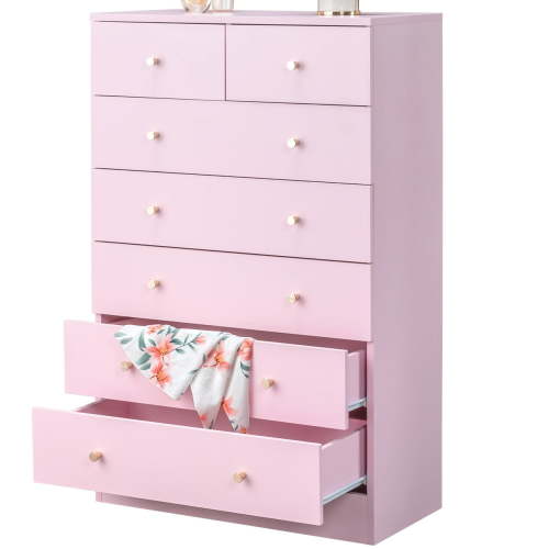 UBesGoo 7 Drawer Wood Dresser for Bedroom, Chest of Drawers, Storage Organization Unit for Clothing, Pink