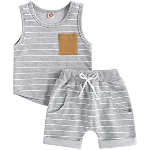 Toddler Baby Boy Summer Outfit Sleeveless T Shirt Top Casual Shorts Set Infant Newborn Clothes 6 12 18 24 Month 2T