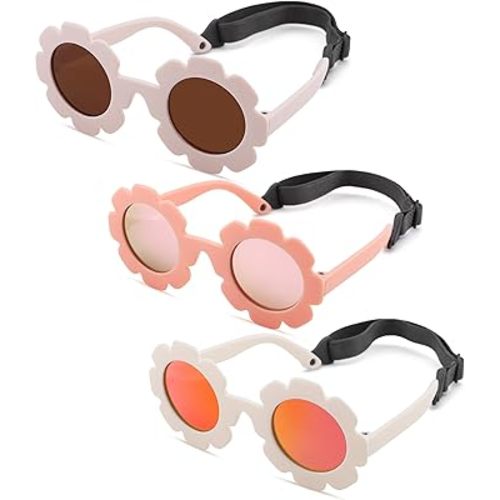 Polarized Baby Sunglasses with Strap – Flexible Flower Shaped Sunglasses for Toddler & Infant Age 0-24 Months