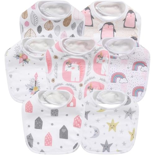 7 Pack Baby Cotton Absorbent Bibs for Drooling Teething