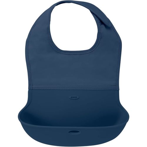 Oxo Tot Silicone Roll Up Bib with Comfort-Fit Fabric Neck, Navy