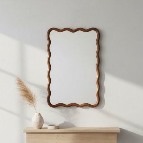 20" x 30" Rectangular Decorative Wall Mirror with Solid Wood Frame, Walnut Accent Vanity Mirror for Bathroom or Entryway-Panipeachy