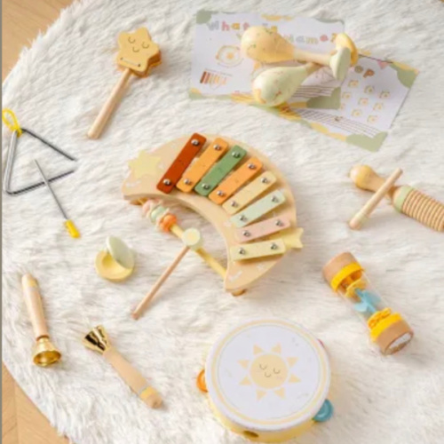 Baby Musical Instruments Set, 11 PCS Wooden Montessori Toddler Musical Toys with Xylophone Percussion Instruments for Preschool Kids Girls Boys