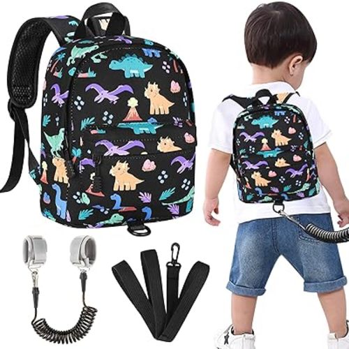 Accmor Toddler Backpack with Leash, Cute Dinosaur Kids Backpack + Anti Lost Wrist Link, Mini Child Backpack Leash Baby Walking Harness for Outdoor Travel, Adorable Backpack Tether for Boys Age 1-3
