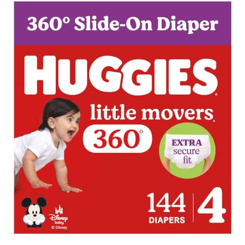 Huggies Little Movers HuggFit 360 Diapers Size 4, 144 Count (4 Packs of 36)
