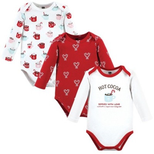 Hudson Baby Infant Girls Cotton Long-Sleeve Bodysuits, Hot Cocoa, 0-3 Months