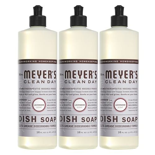 MRS. MEYER'S CLEAN DAY Liquid Dish Soap, Biodegradable Formula, Lavender, 16 fl. oz - Pack of 3