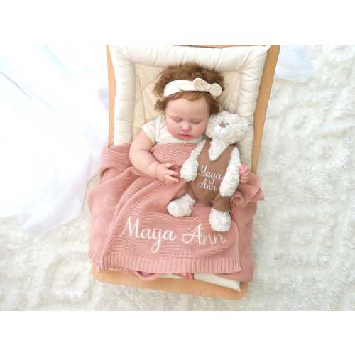 Cozy Baby Blanket and Plush Bear Set, Soft Cotton Knit Blanket with Stuffed Animal, Newborn Gift, Baby Shower Blanket with Bear Toy