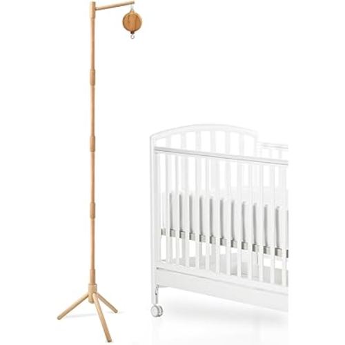 Floor-Standing Crib Mobile Arm with Music Box - 65 Inch Wooden Mobile Arm for Crib - Crib Mobile Motor - Volume Control - 35 Lullabies - Wooden Nursery Decor - Baby Mobile Hanger