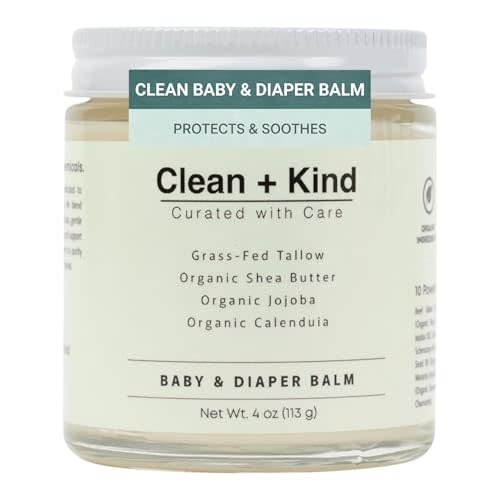 Organic Diaper Balm – 4 oz Baby Diaper Rash Cream – Soothes & Protects Sensitive Skin with Grass-Fed Tallow, Shea Butter, Jojoba & Calendula – Petroleum-Free, Organic Baby Balm