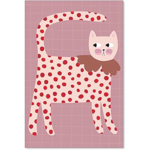 Heltrappe Pink Cat Canvas Poster Cheerful Funny Animal Wall Art Funky Kids Abstract Aesthetic Painting for Nursery Kid Room Wall Decor 16X24 inch Unframed