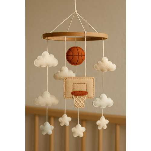 Handmade Mobile Crib Baby Basketball Sport Theme Cheerful Girl Baby Room Accessory Mobile Nursery Felt Baby Mobile Boy Baby Mobile