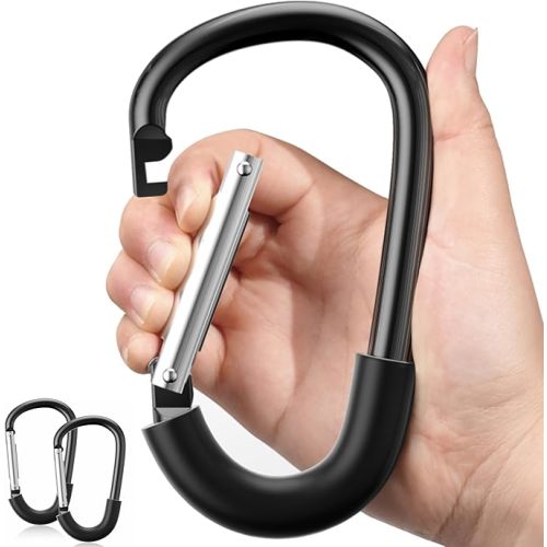 SURDOCA Stroller Hooks, Heavy-Duty Universal Stroller Clips for Bags, Large Carabiner Hook Stroller Accessory for Mom, Baby Travel & New Mom Essentials, Wheelchair Compatible, Black-2pc