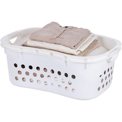 IRIS USA Plastic Laundry Basket 1.5 Bushel (50L), Built-In Handles, White