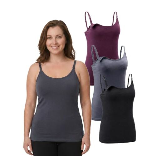 Under Control 3-Pack 76% Premium Modal Nursing Cami Tank Tops with Built-in Bra, Breastfeeding Maternity Camisole Tops