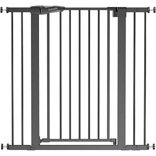 BABELIO 36" Tall Baby Gate, 26-40" Wide Auto Close Pet Gate, PressGuard C5 Pressure Mounted Metal Dog Gate, Easy-Install No Drilling, No Tools Needed, with Wall Protectors and Extension Kits, Black