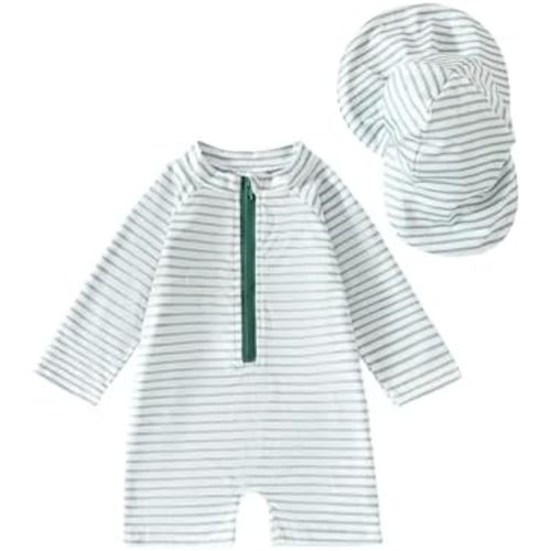 Noubeau Baby Boys' One Piece Swimsuits Toddler Swimwear with Rash Guard Infant Bathing Suit for Boys Swim Sun Hat Set