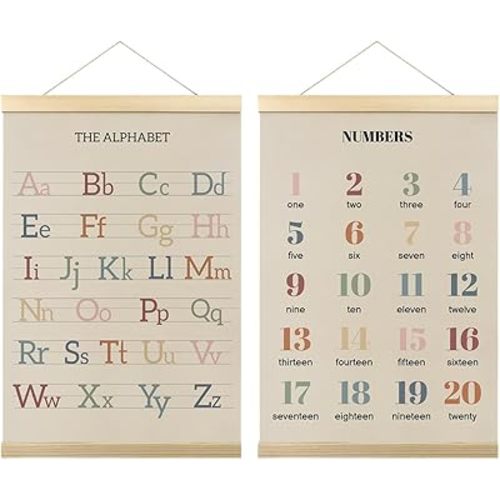 Amazon.com: Alphabet Numbers Poster Hanger Frame Set of 2 Nursery Wall Decor for Toddler Alphabet Hanging Banner Poster ABC Wall Chart Playroom Preschool Homeschool Decor 12x16 Inch: Posters & Prints