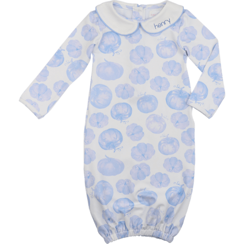 Blue And White Knit Pumpkin Baby Gown