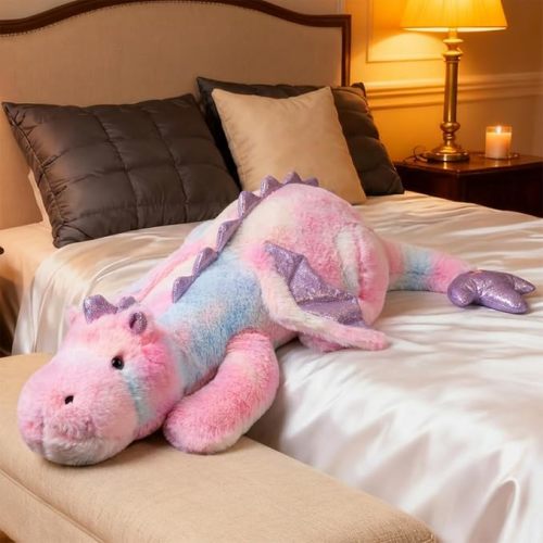 ARELUX Giant 50in Big Colorful Pink Dragon Large Stuffed Animals Cute Plush Toy Fuzzy Jumbo Dinosaur Pillow Plushies with Wings Cuddly Soft Pterosaur Plushie for Friends Family Member