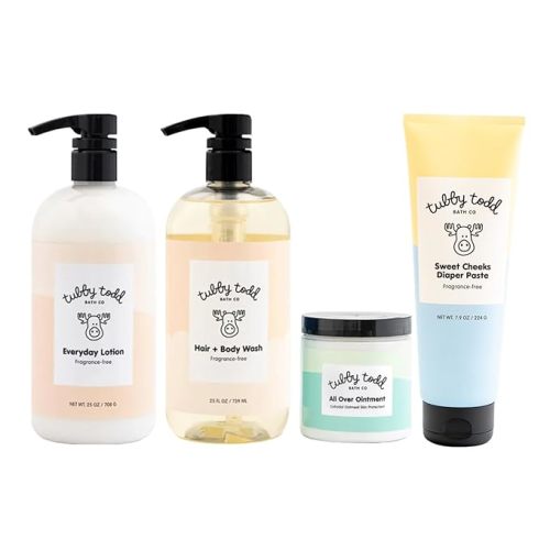 Tubby Todd Baby Bath & Skincare Kit - The Baby Bundle - Baby Shampoo and Body Wash, Everyday Lotion, All Over Ointment & Diaper Paste Cream Gift Set - Full Size Fragrance-Free