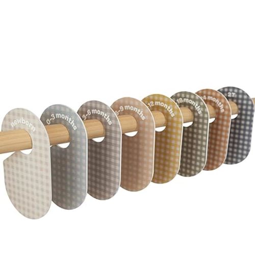 3 Sprouts Baby Closet Dividers 8-Piece Set Newborn to 2T - Double-Sided Organizer for Nursery Clothing Storage - Gingham