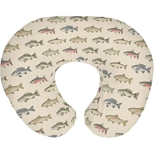 Lake Fishing Baby Nursing Pillow Covers for Boy Girl Freshwater Fishes Nursery Feeding Pillowcase for Breastfeeding Pillows Fishing Lover Gift Soft Stretchy Removable Slipcover for Newborn Infant