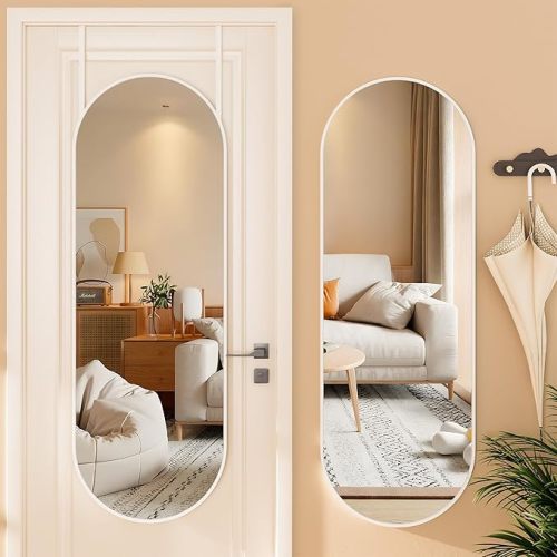 Hasipu 47 x 16 in Arched Over-The-Door Full-Length Mirror, Tempered Glass, Aluminum Frame — White