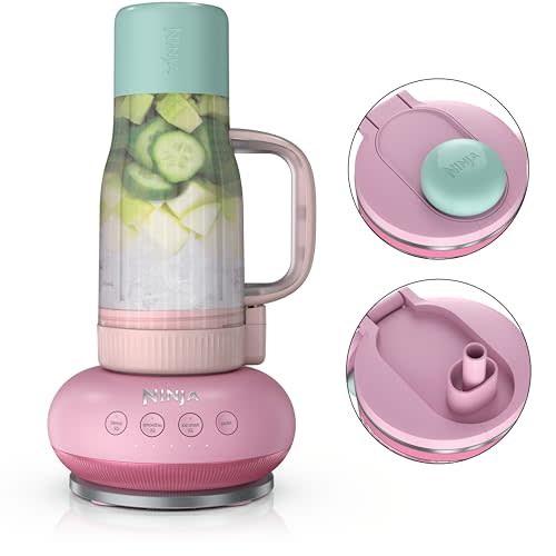 Ninja BlendBOSS Personal Blender, 26oz Tumbler, 1200PW, Pink, DB351PK1BRN | 1200-peak-watt BlendBOSS crushes ice to snow. 26-oz leakproof tumbler, chug spout & detachable straw. Dishwasher safe.