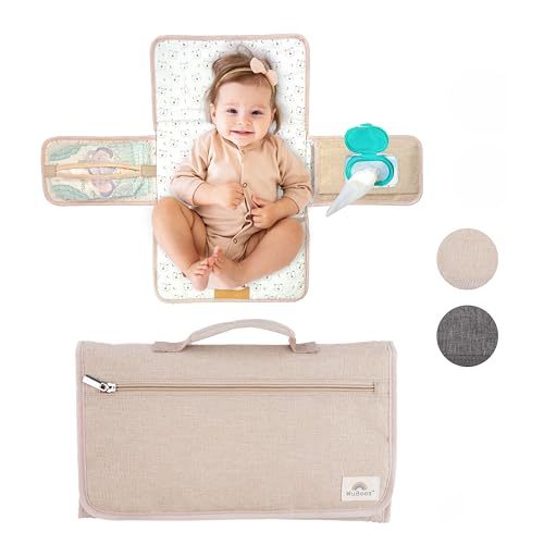 WuBees Portable Diaper Changing Pad - Waterproof Mat Travel Diaper Changing Station with Pockets for Baby Essentials - Gifts for Baby Shower, Newborn Girls and Boys