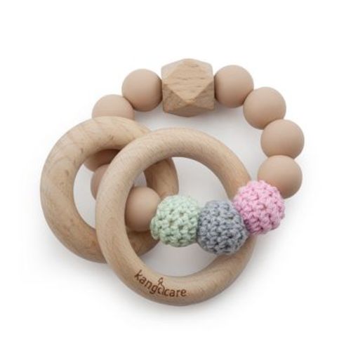 Kanga Care Silicone & Wood Crocheted Teething Ring :: Blush Tan