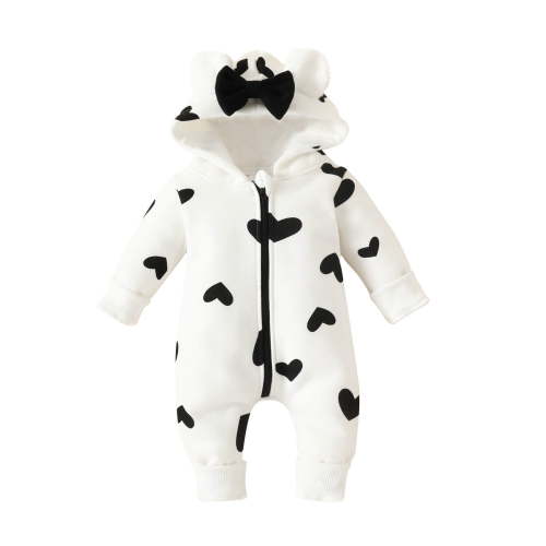 Infant Newborn Baby Girl Boy Fleece Jumpsuit Cute Bow Hoodie Playsuit Zipper Romper Fall Winter Warm Bodysuit Outfits