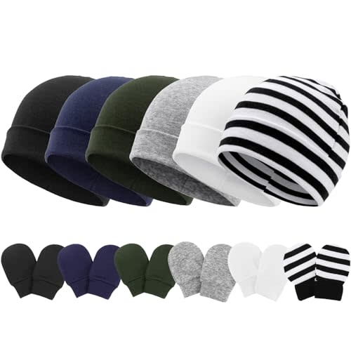 Newborn Baby Hats and Mittens Set Infant Beanie Cap Toddler Gloves Newborn Hospital Hats for Baby Boys Girls Kid 0-6 Months