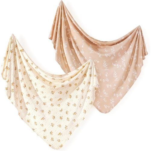 GRSSDER 2-Pack Ultra Soft Stretchy Jersey Knit Baby Swaddle Blankets, 33x44