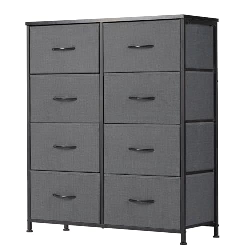 Sweetcrispy Dresser for Bedroom, Fabric Dresser with 8 Drawers, Ash | Chest of Drawers for Closet, Living Room, Sturdy Steel Frame, Wooden Top, Easy Pull Handle