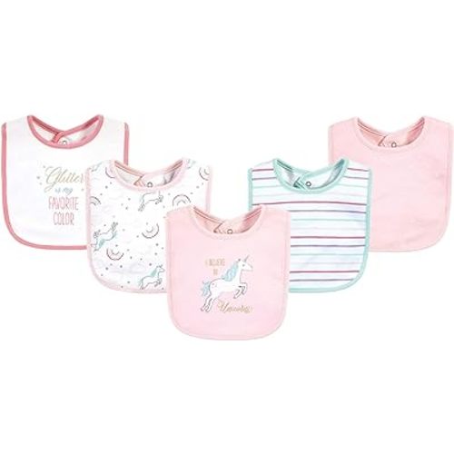 Hudson Baby Unisex Baby Cotton Bibs, Glitter Unicorn, One Size