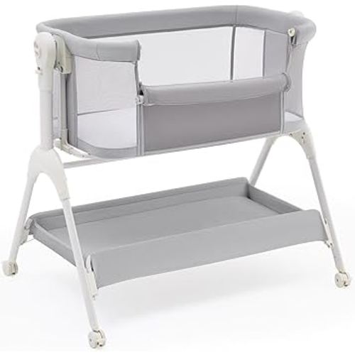 HARPPA Cuddly Baby Bassinet Bedside Sleeper, 3 in 1 Rocking Bassinet with Mattress and Soft Cover, Full Mesh Sides, 5 Height Adjustable with Wheels for Newborns, Grey