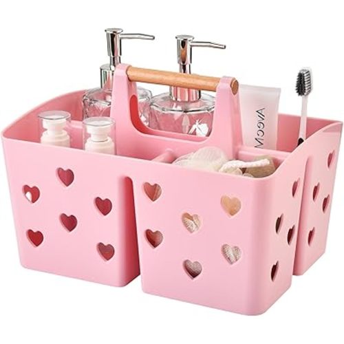 Pink Portable Shower Caddy with Handle, Large Plastic Shower Basket Organizer for College Dorm Room Essentials, Bathroom, Gym, Camping, Non-Slip Drainage Design for Toiletries & Cleaning Supplies