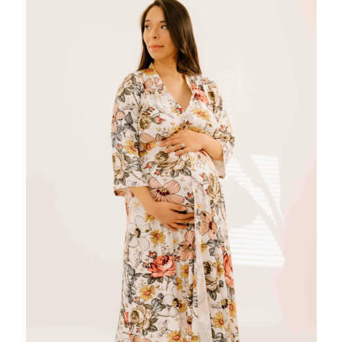 Lila Labor & Postpartum Gown in Vintage Floral