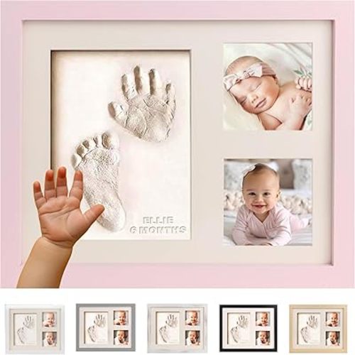Bubzi Co Footprint & Handprint Keepsake Frame, Baby Memory Display, Nursery Decor, Baby Registry Must-Have, New Parent Gift (Ballet Pink)